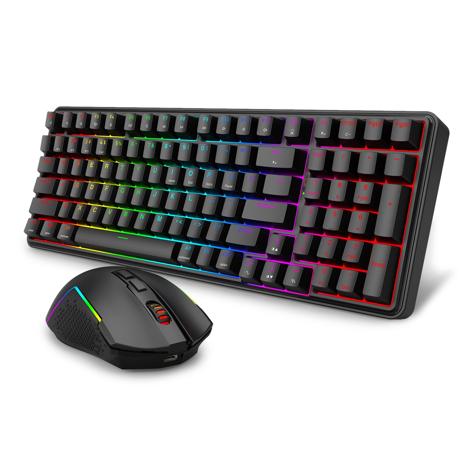 Redragon S162 Combinación de teclado y ratón inalámbrico para juegos de 3 modos, 99 teclas K744 RGB y 8000 DPI M693 para juegos