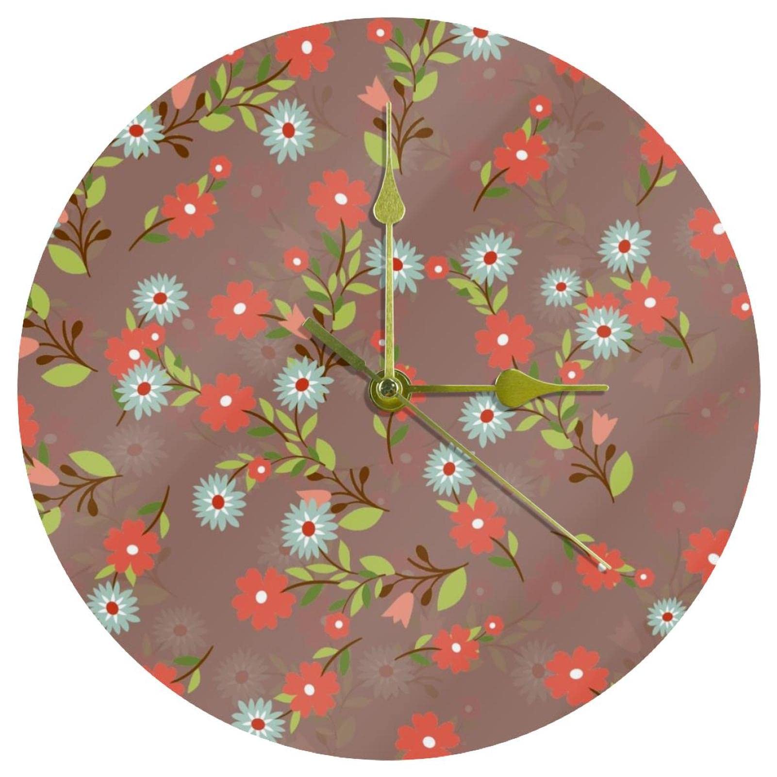 Horloge murale rétro fleurie de 24 cm ronde et décorative à pile pour la maison