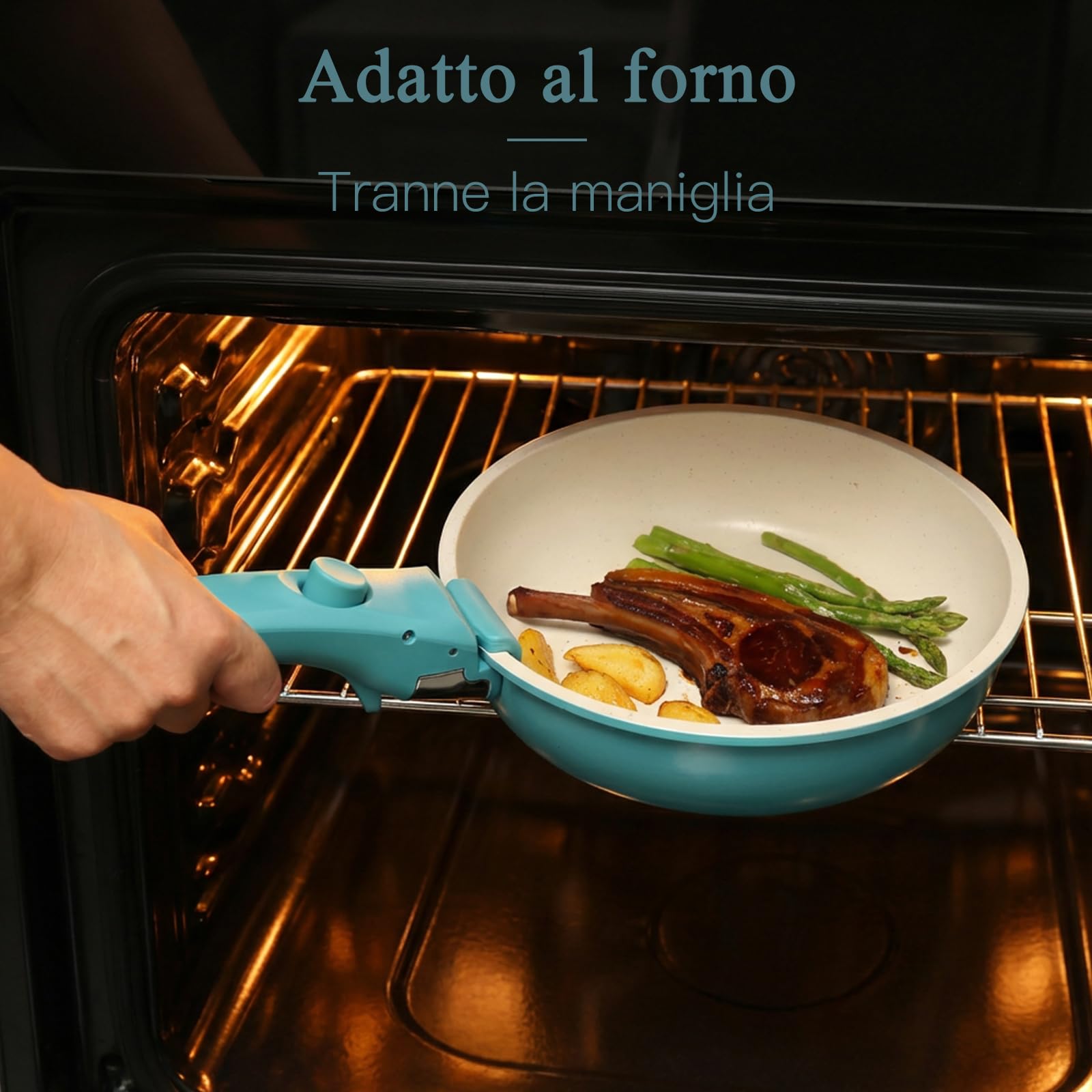 GiPP 11 Pezzi Set Di Padelle Con Rivestimento Ceramico Antiaderente, Set Di Padelle Con Manici Staccabili, Atossiche Compatibili Con Induzione, Forno E Lavastoviglie, Blu Gradiente