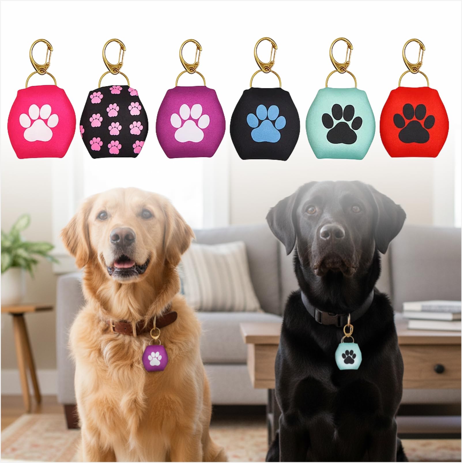 Dog Tag Silencer Cover, Soundless Pet ID Holder Pouch, Printed Tag Bag Protector for Cats Rabbits Pets (6 Color Set)