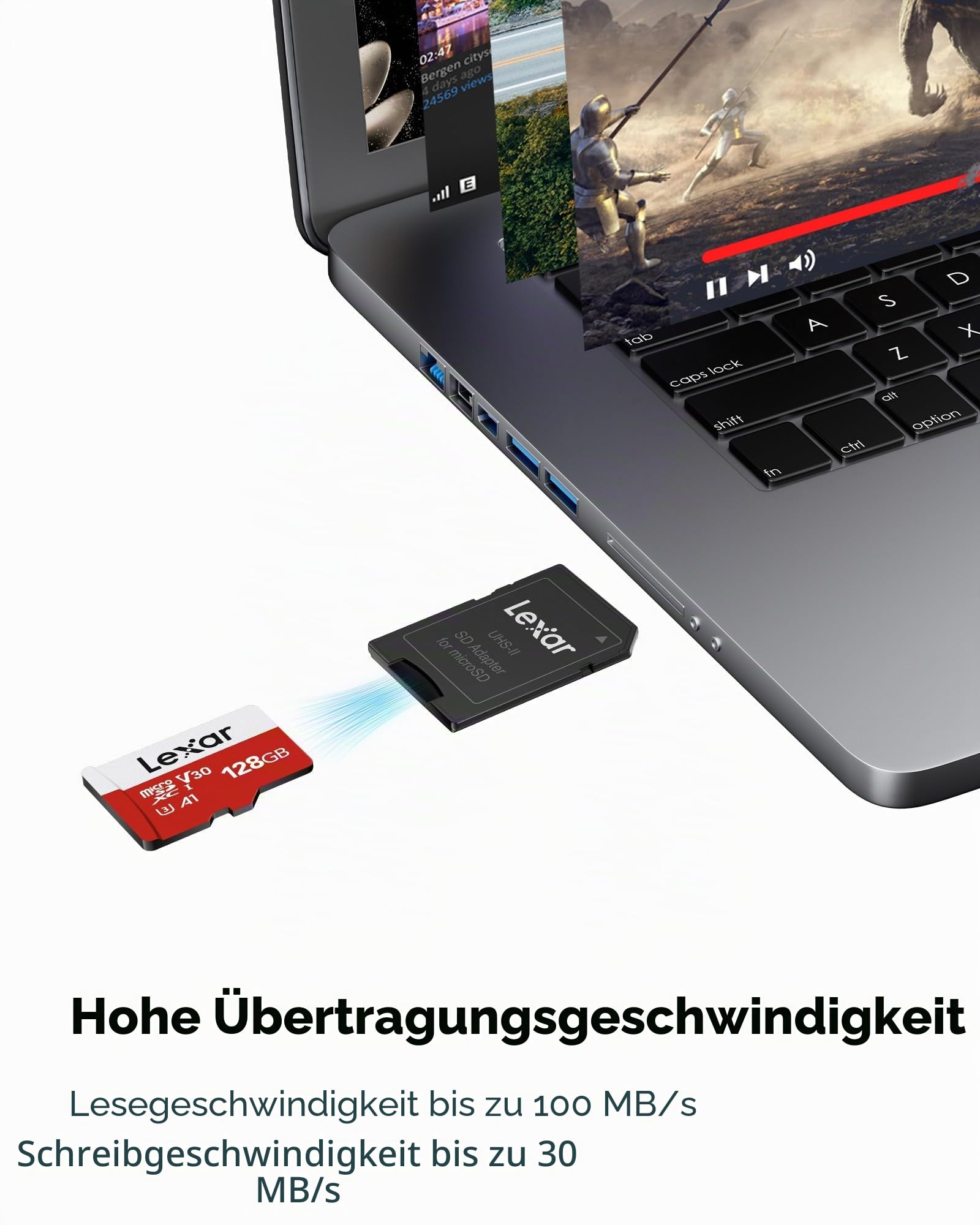 Lexar Micro SD Karte 128GB, Speicherkarte Micro SD mit Adapter, Bis zu 100 MB/s Lesegeschwindigkeit, UHS-I, U3, A1, V30, C10, 4K UHD microsdxc SD Karte für Kamera, Smartphone