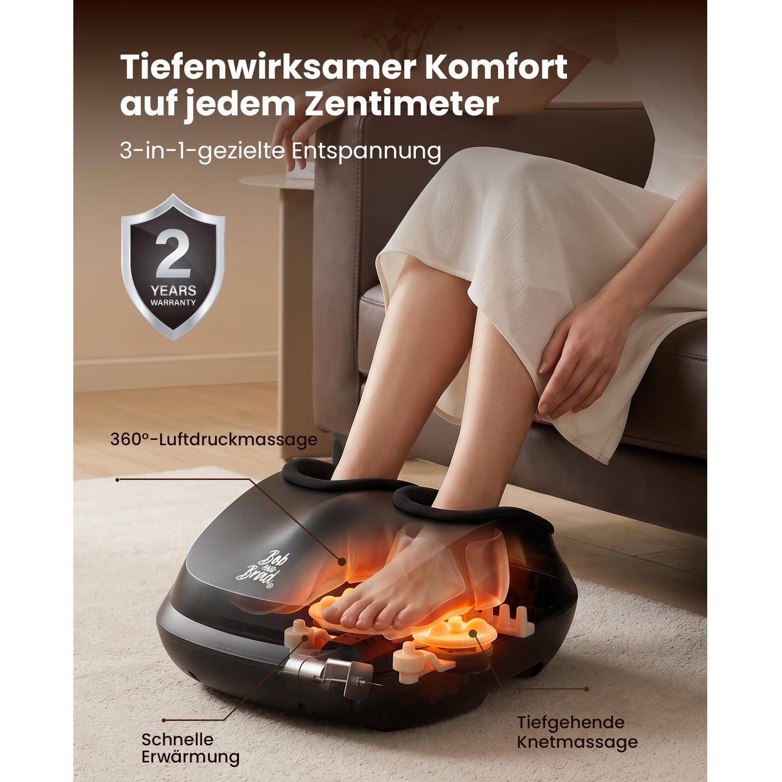 Bob and Brad Lite Fußmassagegerät mit Wärmefunktion, Knetenmassage und Kompression, Shiatsu Fussmassagegerät Elektrisch für Schmerzlinderung bis Schuhgröße 45, Geschenke für Männer Frauen