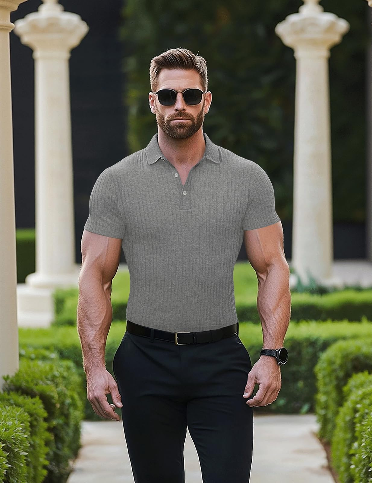 Muscle Cmdr Polo de Manga Larga/Corta para Hombre, Camiseta Informal de algodón Ajustada