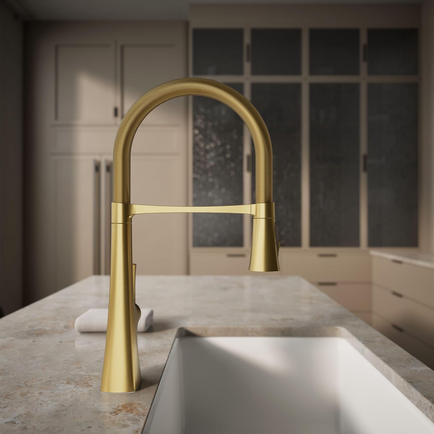 KOHLER 22061-2MB Graze Semi-Professional, 3 Function Commercial Kitchen Faucet with Pull Down Sprayer, Standard, Vibrant Brushed Moderne Brass