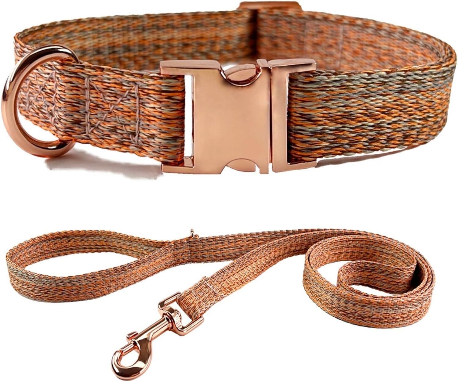 collare per animali domestici, Set collare for cani e guinzaglio da 4,9 piedi, base regolabile con fibbia in metallo resistente anello a D morbido(Brown,S)