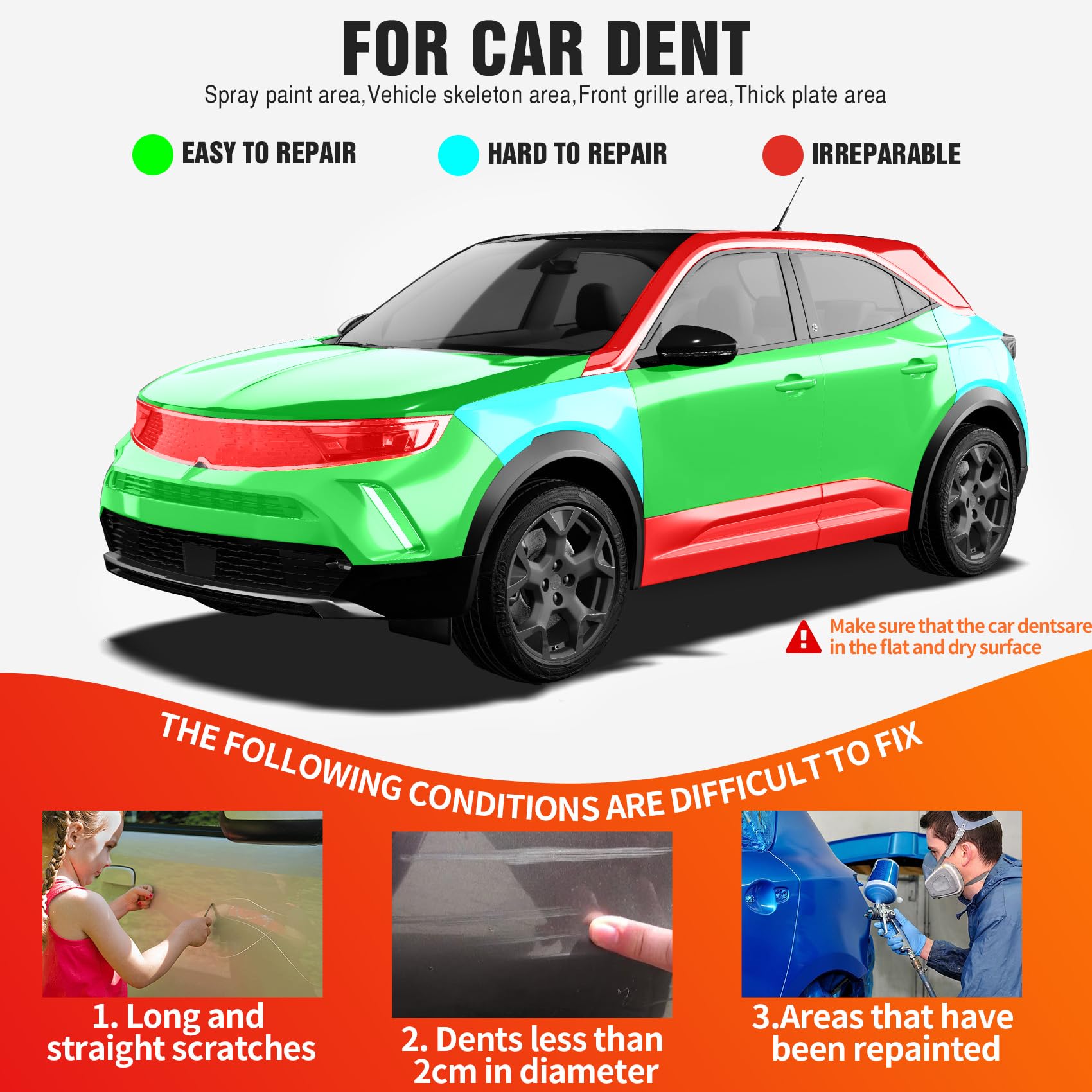 Dent Puller 3-Pack - Car Dent Puller, Dent Puller Kit with Heavy Duty Suction Cup & T-Handle Lifter. Dent Remover Tool for Car, Glass Lifting, Screen Moving (Black+Orange) — view 7