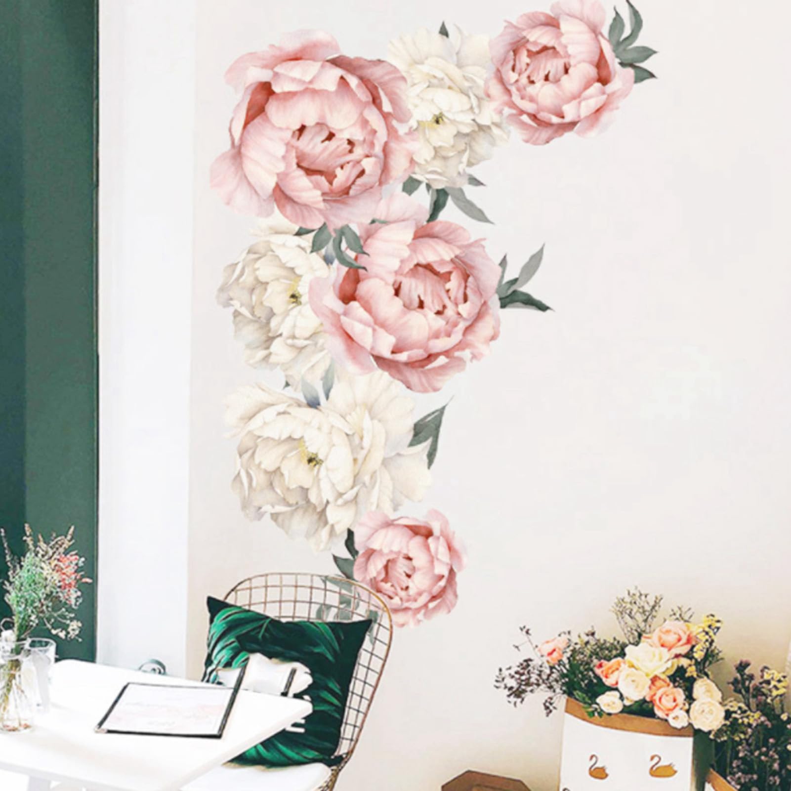 WGFOIP Peony Flowers Wall Sticker, 3D Floral Decals Wallpaper Decor Wall Art Mural for Bedroom Living Room Decor - Image 3