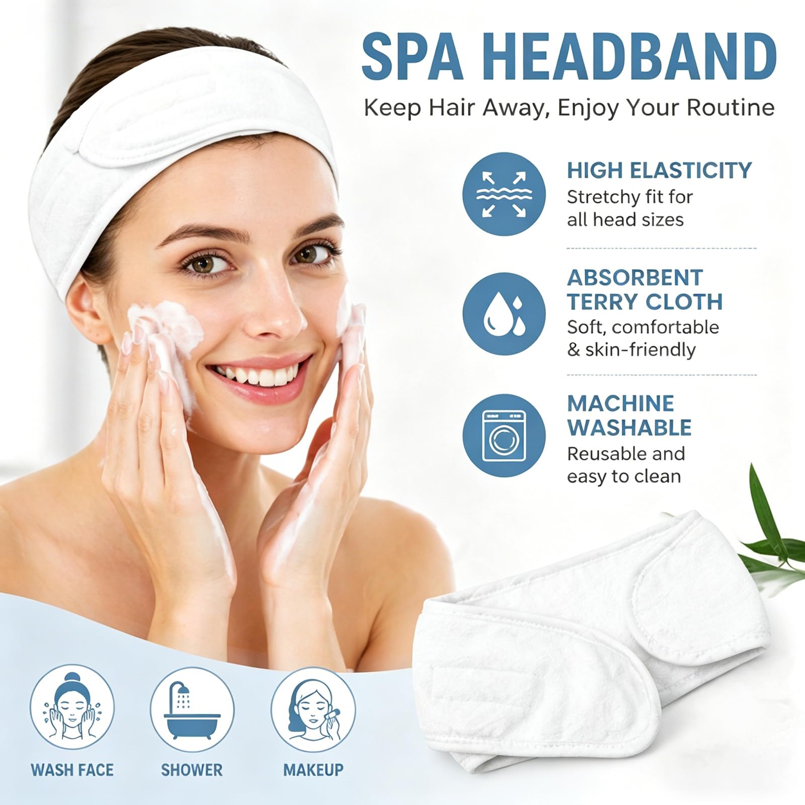Whaline 60 fasce per capelli per il viso, elasticizzate, bianche, per bagno, trucco, sport