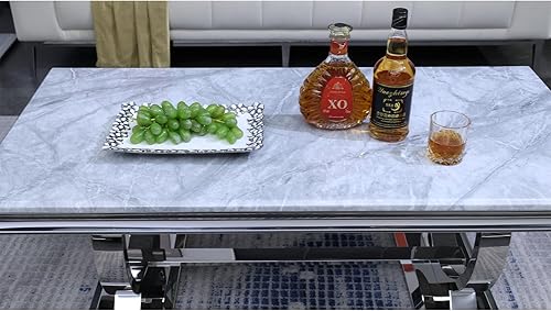 Miniatura 9 de Asday Mesa de centro plateada, mesa rectangular gris para sala de estar con base en U de metal espejo plateado, mesa de centro para sala de estar,