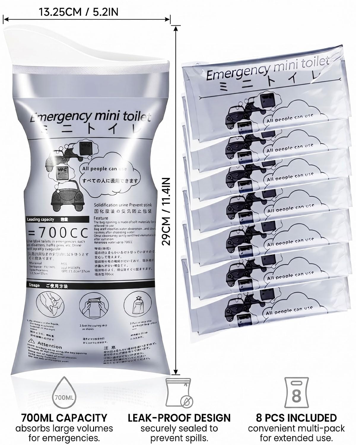 DAFNE 8Pcs Contenitore USA e Getta Urina, Urinatoio da Viaggio, Sacchetti Vomito da Viaggio, Sacchetti per Toilette da Campeggio, Viaggi, Ingorghi, WC Portatile per Uomini, Donne(700ml)