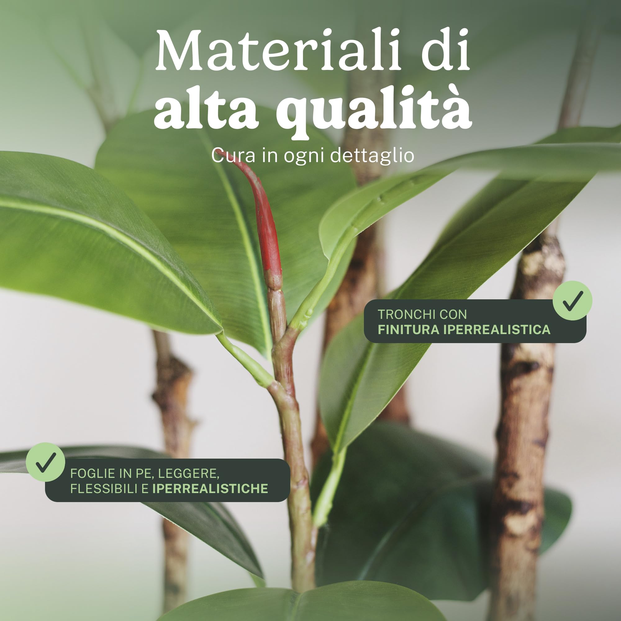 Maia Shop Ficus Elastica 120 cm - Pianta Artificiale da Interno | Pianta Artificiale Alta con Foglie Realistiche per Casa Soggiorno Ingresso Ufficio - Vaso Nero Incluso