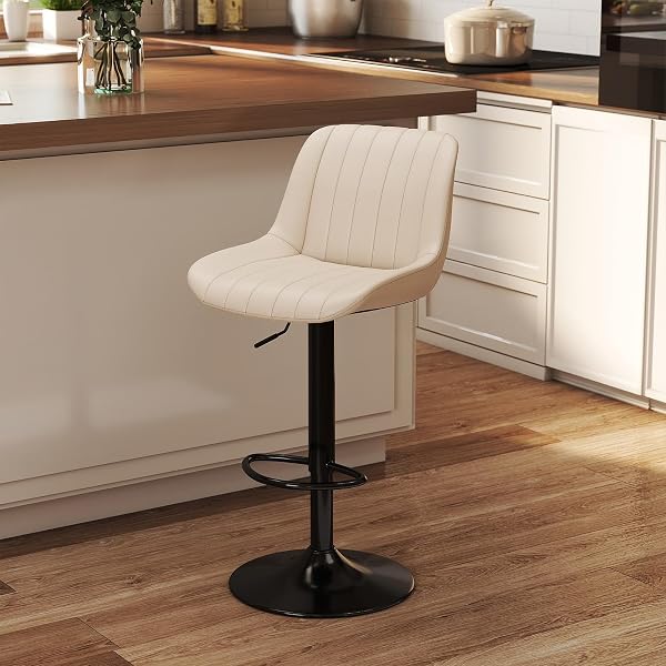 Youhauchair Bar Stools Set of 2, Swivel Counter Height Barstools with Back, Adjustable PU Leather Bar Chairs, Modern Arm