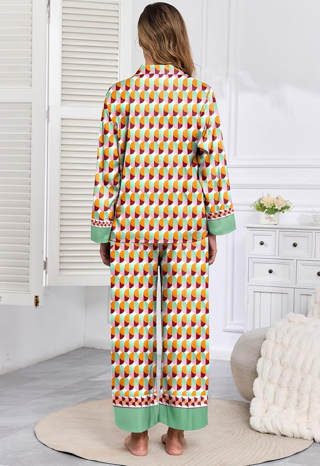 Brosloth Womens Silk Pajamas Floral Satin Pj Sets Button Up Long Sleeve Comfy Soft Fall 2 Pieces Lounge Sets - Image 4