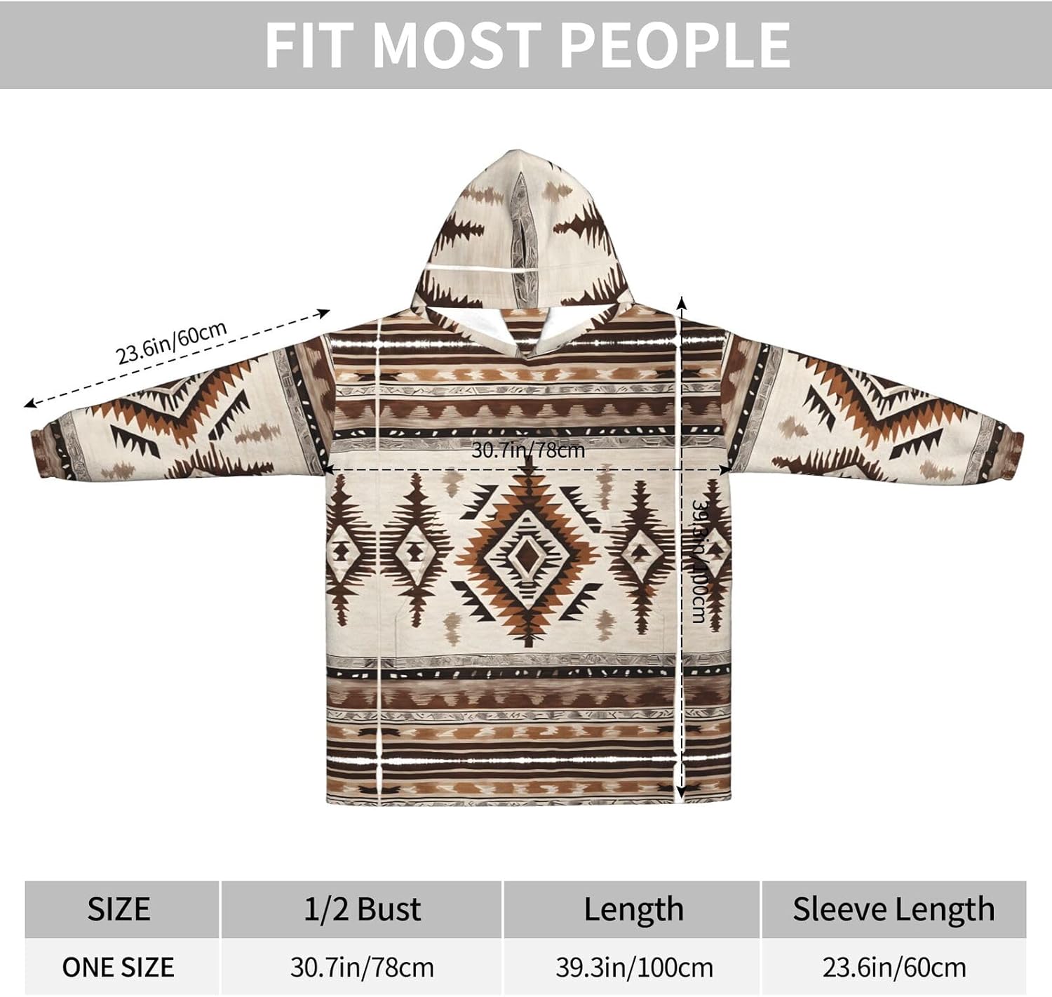 Native Print Blanket Hoodie Fleece Sweatshirt Blanket With Sleeves And Pockets