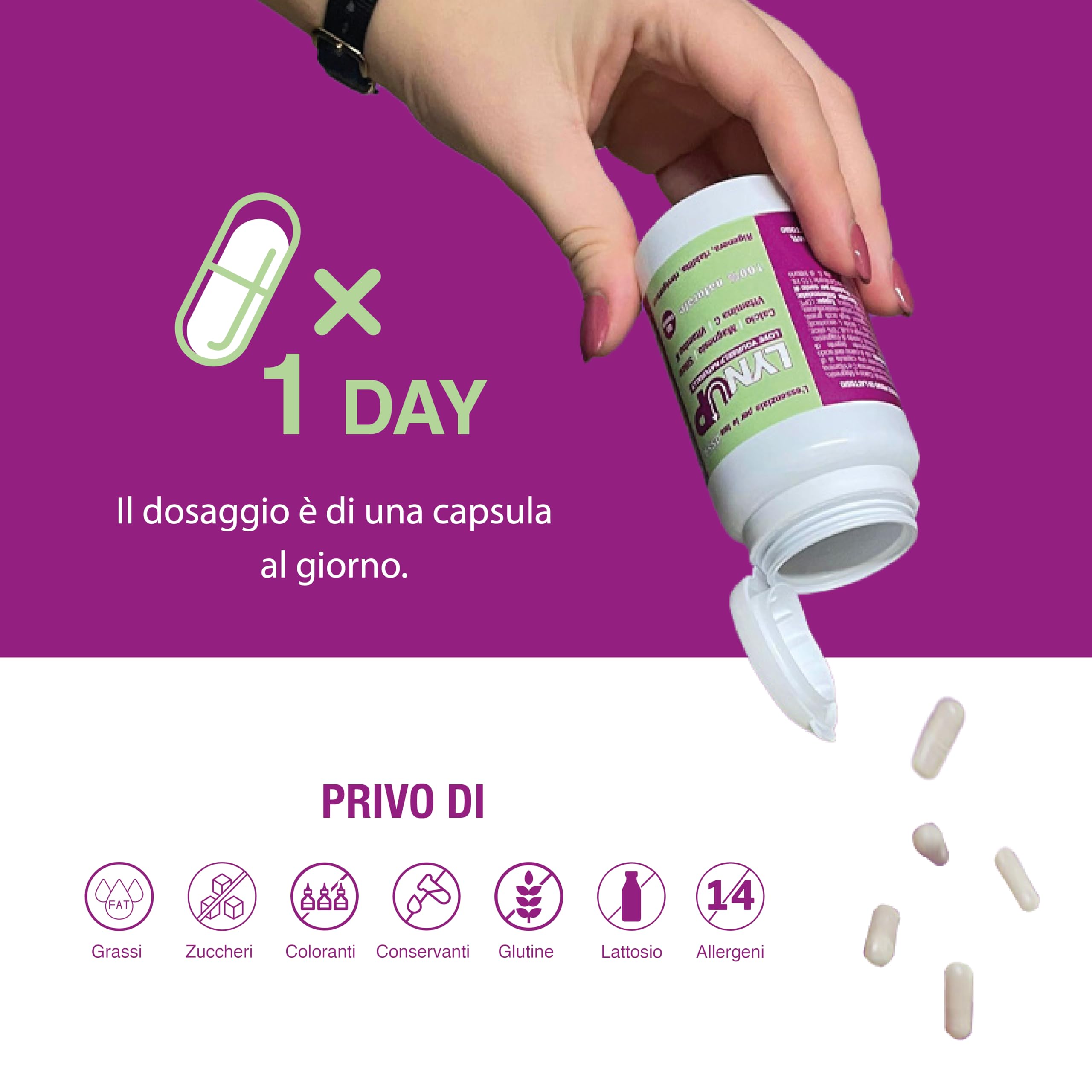 Lynup Multivitaminico| 80 Capsule| 80 Giorni di Trattamento| Naturale| 5 Ingredienti Essenziali: Calcio, Silicio, Magnesio, Vitamina C e Vitamina K2 | Benessere Osseo e articolare