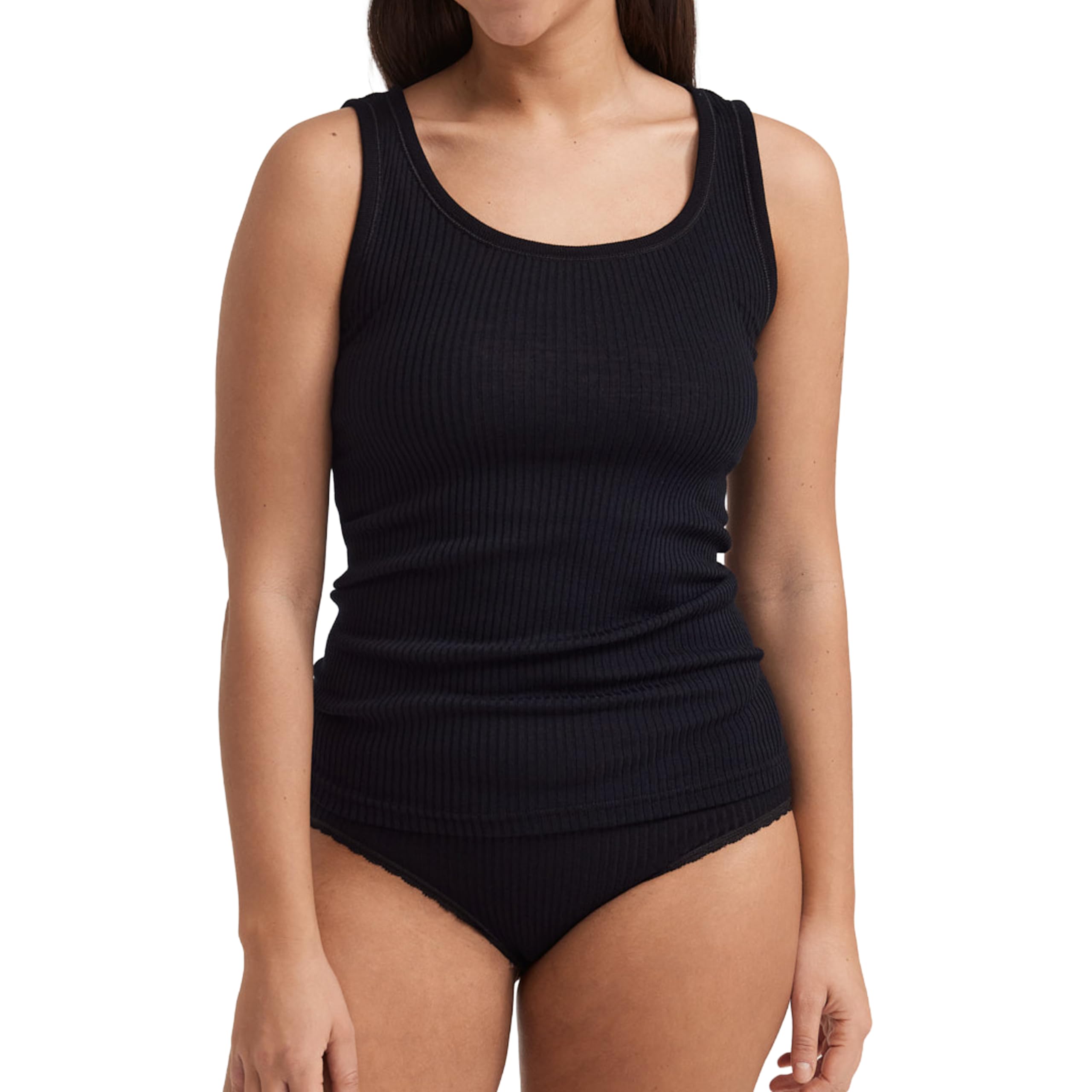 Dilling Women's Black Ribbed Top - Organic Merino Wool 18