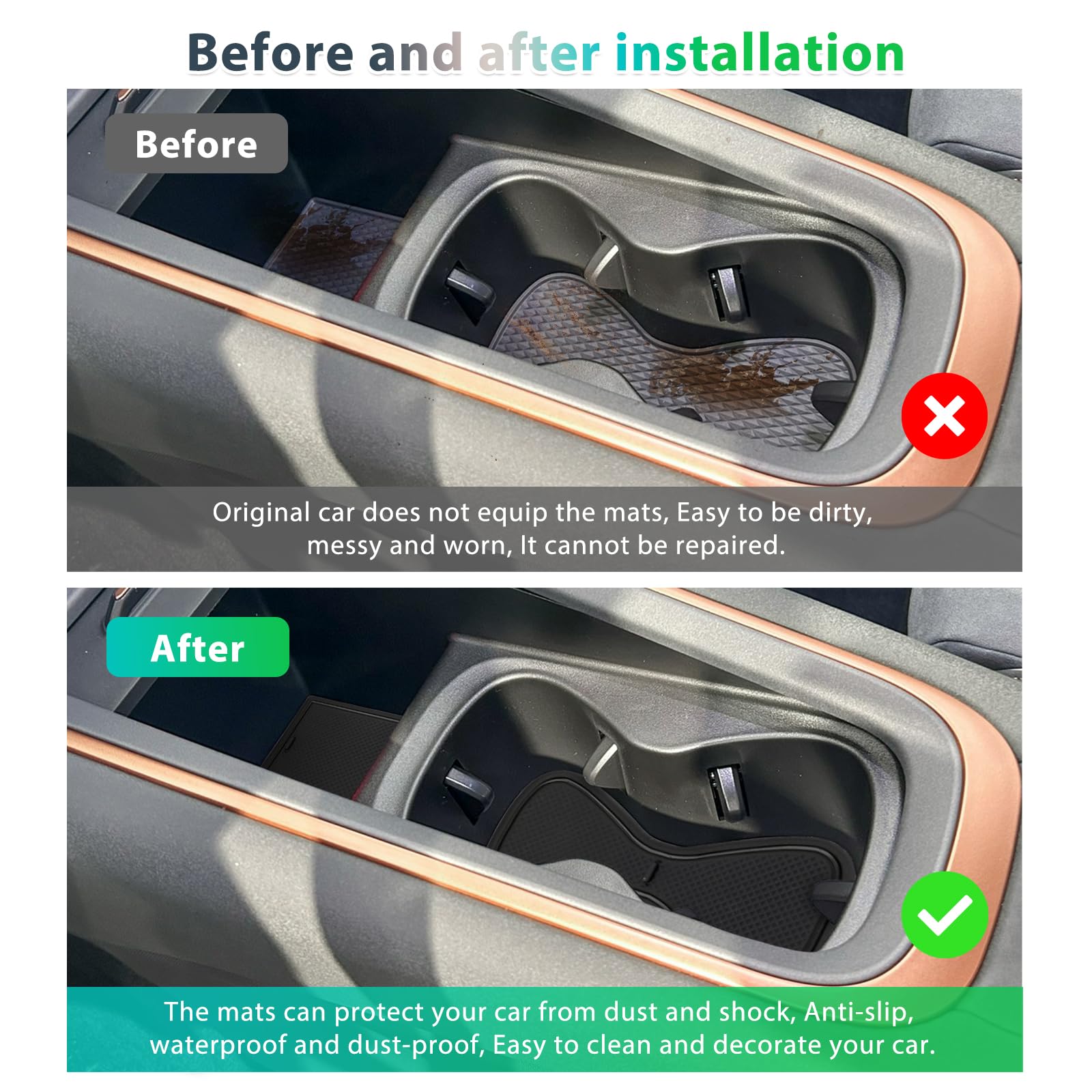 CDEFG Compatibile con Cupra Formentor 2023 2024 2022 [cambio automatico elettronico] Tappetino Antiscivolo Antipolvere Antigraffio Tappetini in Gomma Portabicchieri per Interni Auto Accessori (Nero