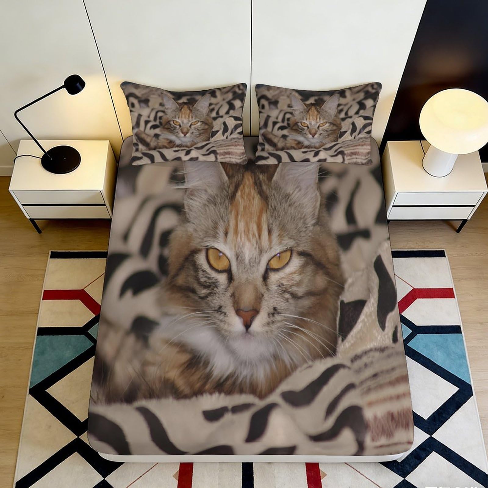 Pnayamiorkfel Style-10 3D Printed Tabby Cat Pattern Fitted Sheet Microfiber Soft Breathable Animal Stripe Bed Cover For Bedroom Dorm Decor 90X200x25cm