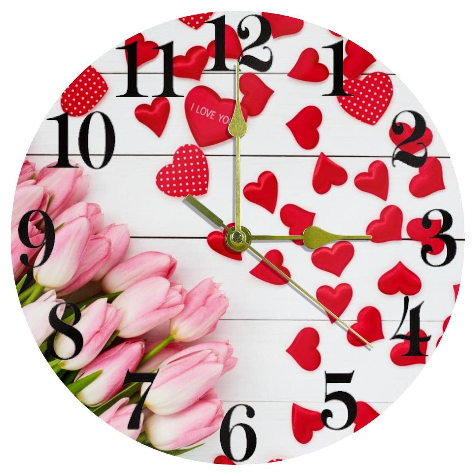 Horloge murale silencieuse Lover's Day Tulips pour une cuisine lumineuse et zen