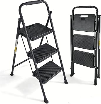 Step Ladder, 2/3/4/5 Step Stool for Adults, Folding Step with Wide Anti-Slip Pedal, Portable Steel Ladder for Indoor Outdoor