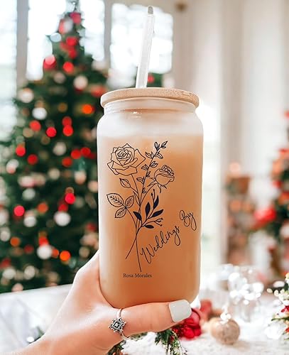 Miniatura 2 de Personalized Customized Glass Tumbler Set with Straw - Christmas Gift - Personalized Design with your Name and Title - Bridesmaid Gifts - Bridal