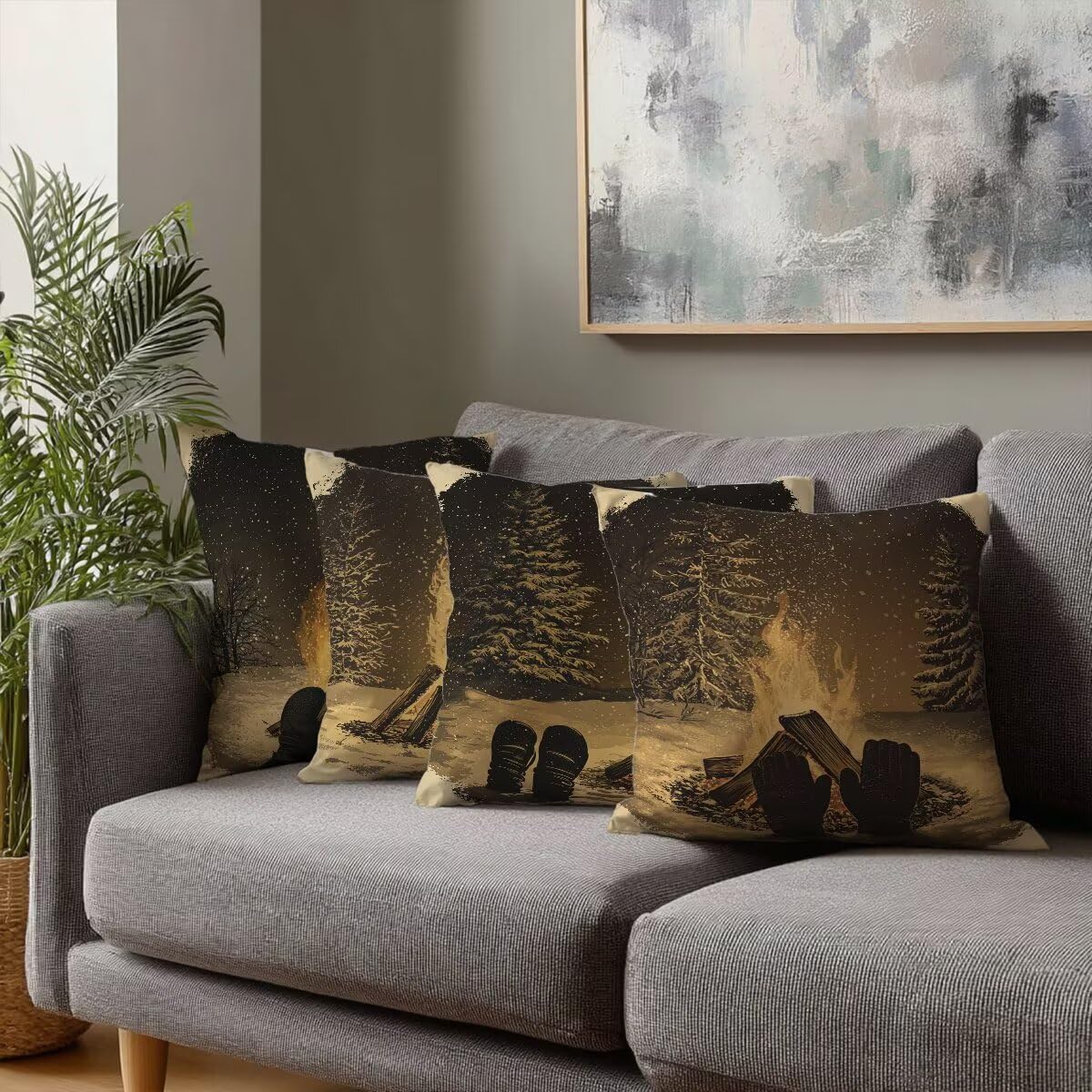 Federe Cuscini Divano 55x55 cm, Grigio Cuscini per Divano, Velluto Federe Cuscino Letto Impermeabili Set da 4, Copricuscini Fiamma Motivo con Cerniera Invisibile Design per Sofá, Regalo Donna D-89