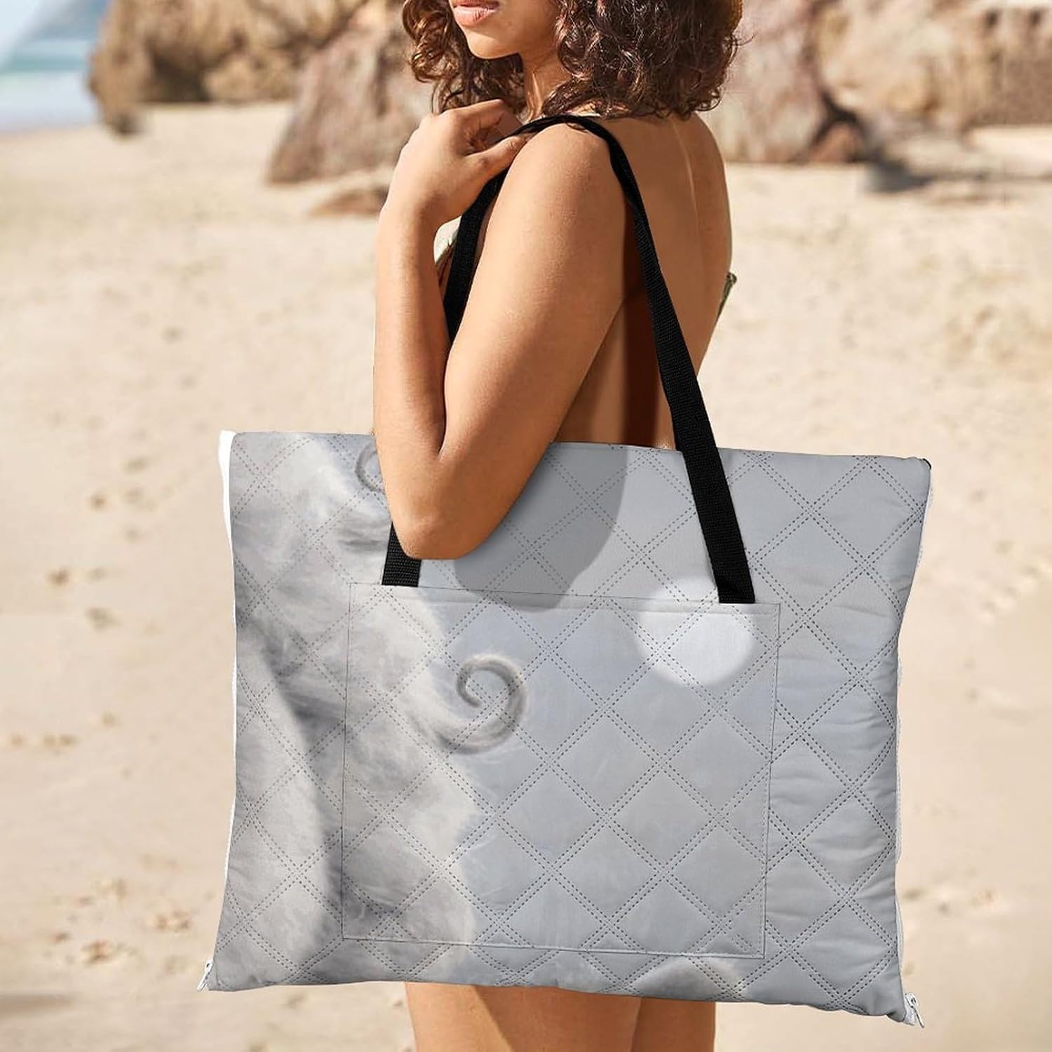 Grey Villi Picnic Blanket with Zipper Water Resistant Sand Free Picnic Mat Washable Foldable Easy Carry Beach Blanket for Lawn Beach Hiking Camping