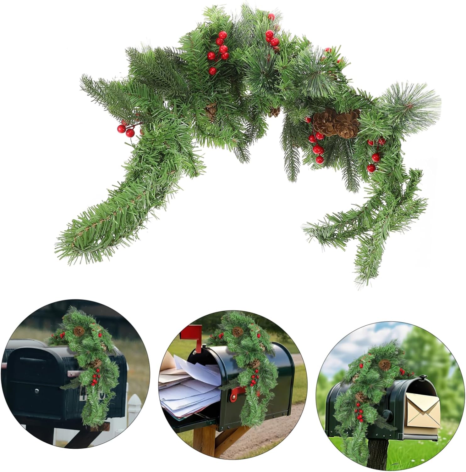 Generic LED Lighted Christmas Mailbox Swag Decoration with Artificial Berries and Leaves Garland Twig Adornment for Holiday Home Decor for Festive Touch and Cozy Atmosphere