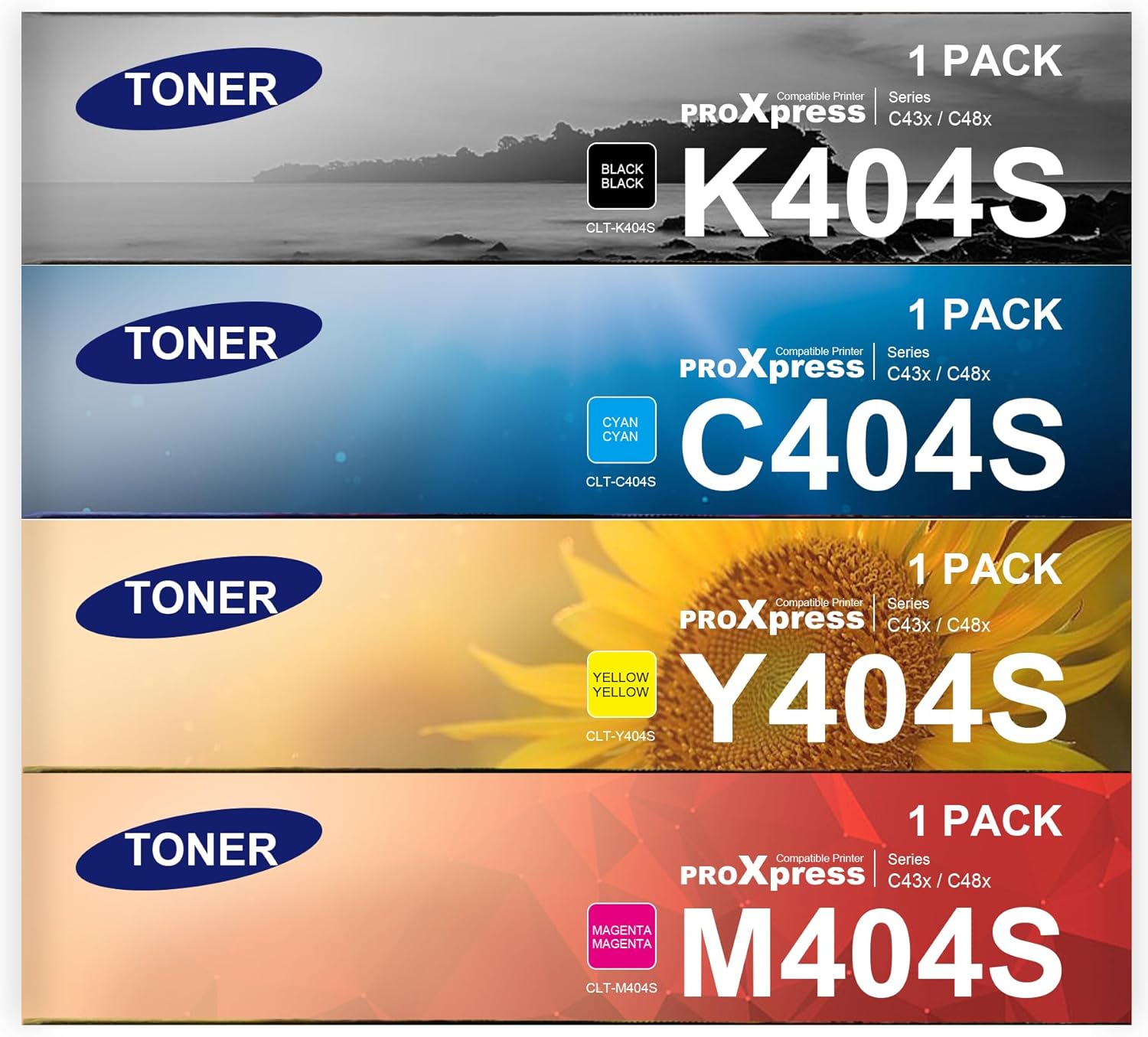 CLT-K404S, CLT-C404S, CLT-M404S, CLT-Y404S Toner Cartridge Set - 4 Pack Black Cyan Magenta Yellow Replacement for Samsung 404 404s clt404s clt-404s Toner for C430W C480FW C43x C48x Printer Toner