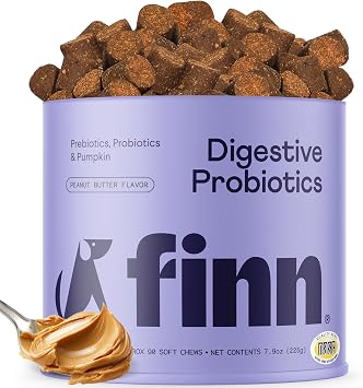 Finn Digestive Probiotics for Dogs | Pumpkin & Prebiotics | Peanut Butter | 6 Live Probiotic Strains, 3 Billion CFU | NASC Certified | Vet Recommended | Supports Regularity & Immune Health