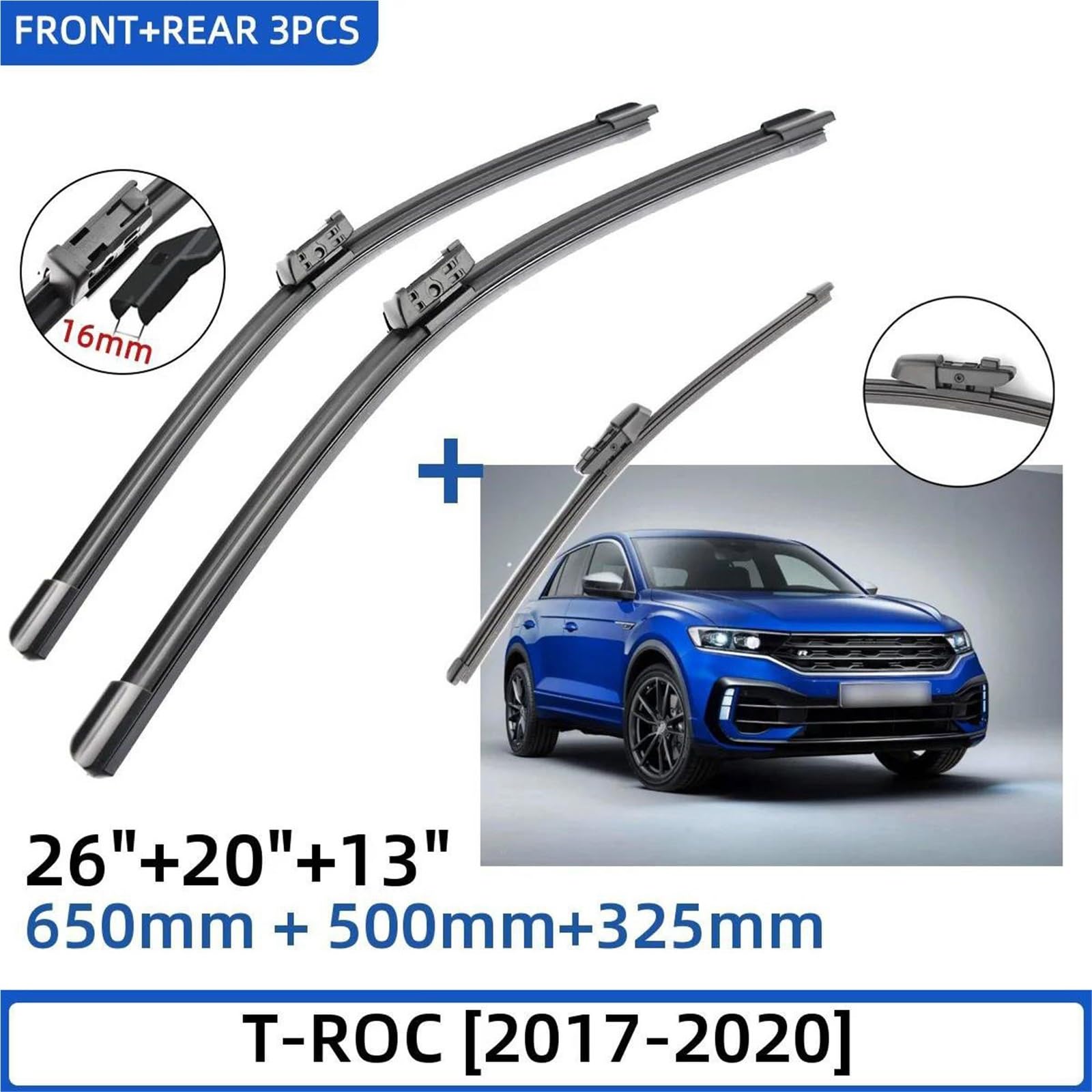 Tergicristallo Per T-ROC 2017-2020 26"+20"+13" 3 Pezzi Tergicristallo Anteriore Posteriore
