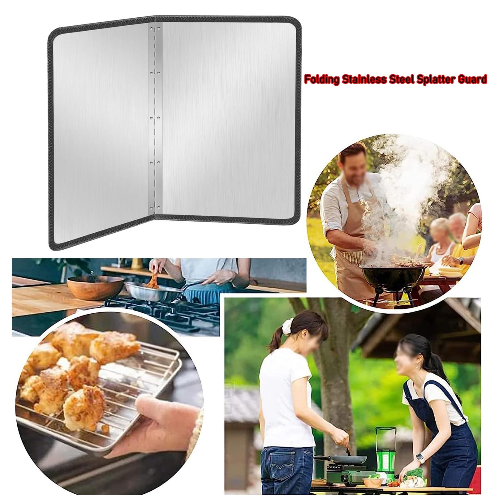 Juego de 2 protectores plegables de acero inoxidable para estufa, de doble cara, 35 x 35 cm, protector de grasa para cocina, fácil de limpiar, tamaño ajustable para seguridad en la cocina
