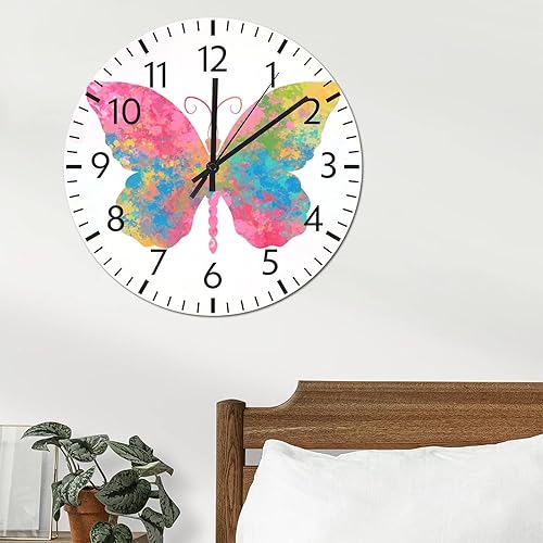 Miniatura 2 de ArogGeld Reloj de pared redondo de mariposa multicolor para jardín, mariposa, reloj de pared redondo, silencioso, sin tictac, funciona con pilas,