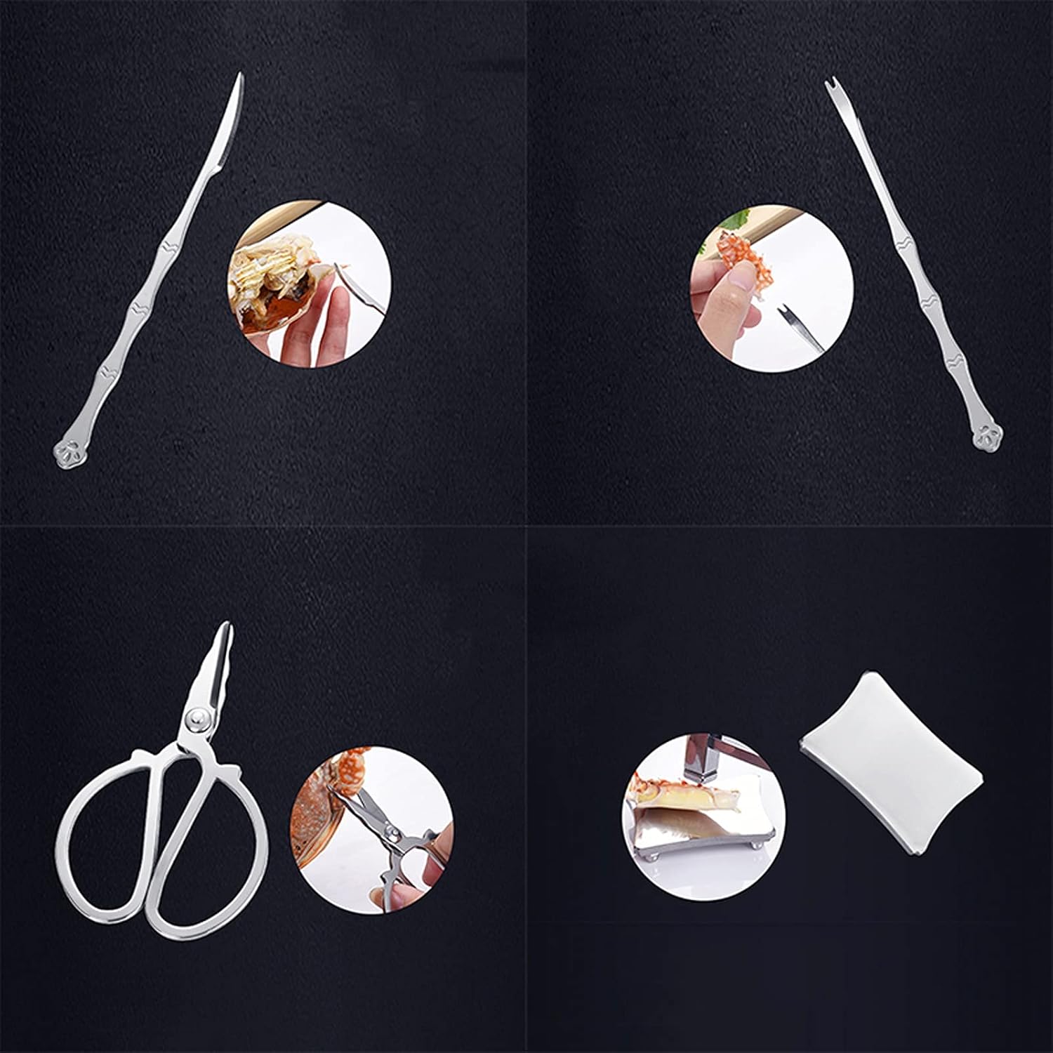 Seafood Tools Set Seafood Tool Set with Storage Bag Crab Nut Lobster Crackers Opener Shellfish Lobster Leg Sheller Kitchen Kits Pack of 8 Lobster Tools for Eating