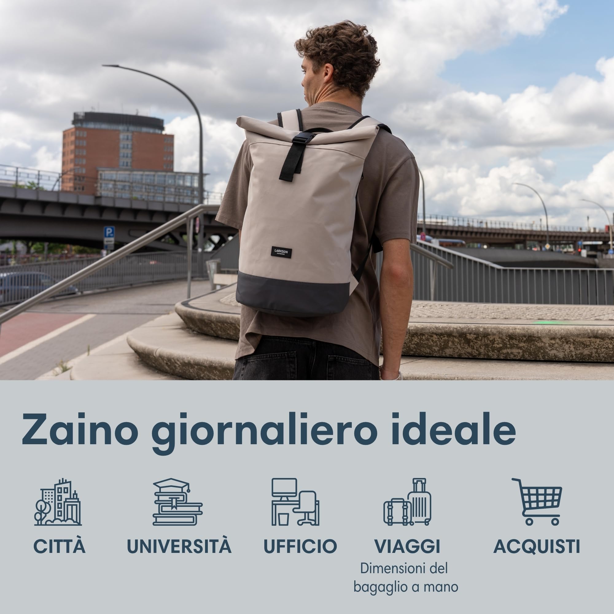 LARKSON Zaino Donna & Uomo Blu Rosso - Janne Small - Zaino roll-top con Scomparto per Laptop per Università, Lavoro, Viaggi e Bicicletta - Zainetto Piccolo - Idrorepellente