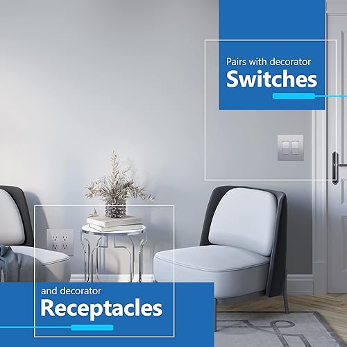 Miniatura 17 de LIDER - Cubierta decorativa de interruptor doble con acabado mate, placa de pared sin tornillos, tamaño mediano, 2 bandas, 4.88 x 4.92 pulgadas