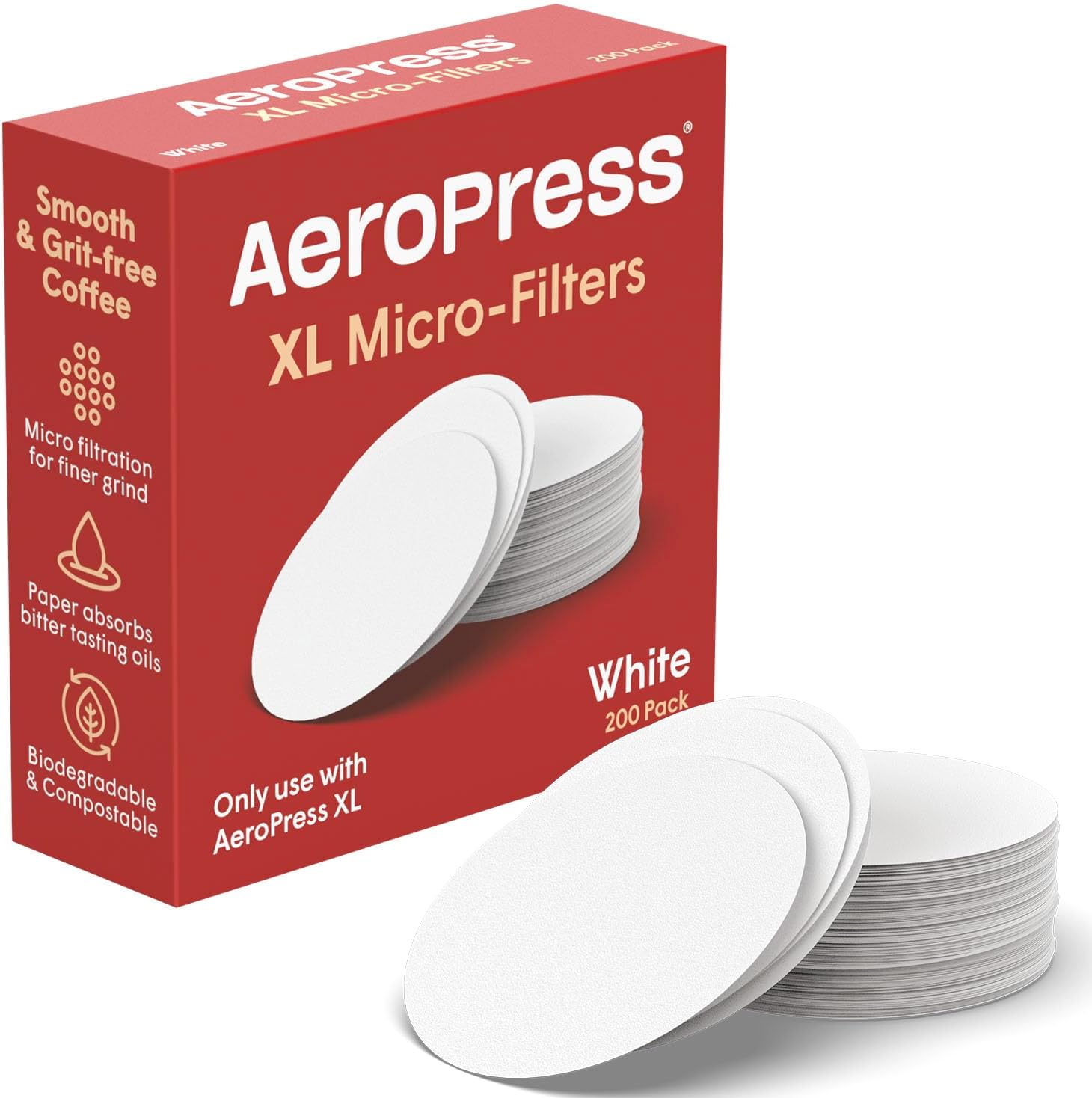 AeroPress XL Replacement Filter Pack - Micro-Filters for AeroPress XL Coffee and Espresso-Style Coffee Maker, (200 Count), White