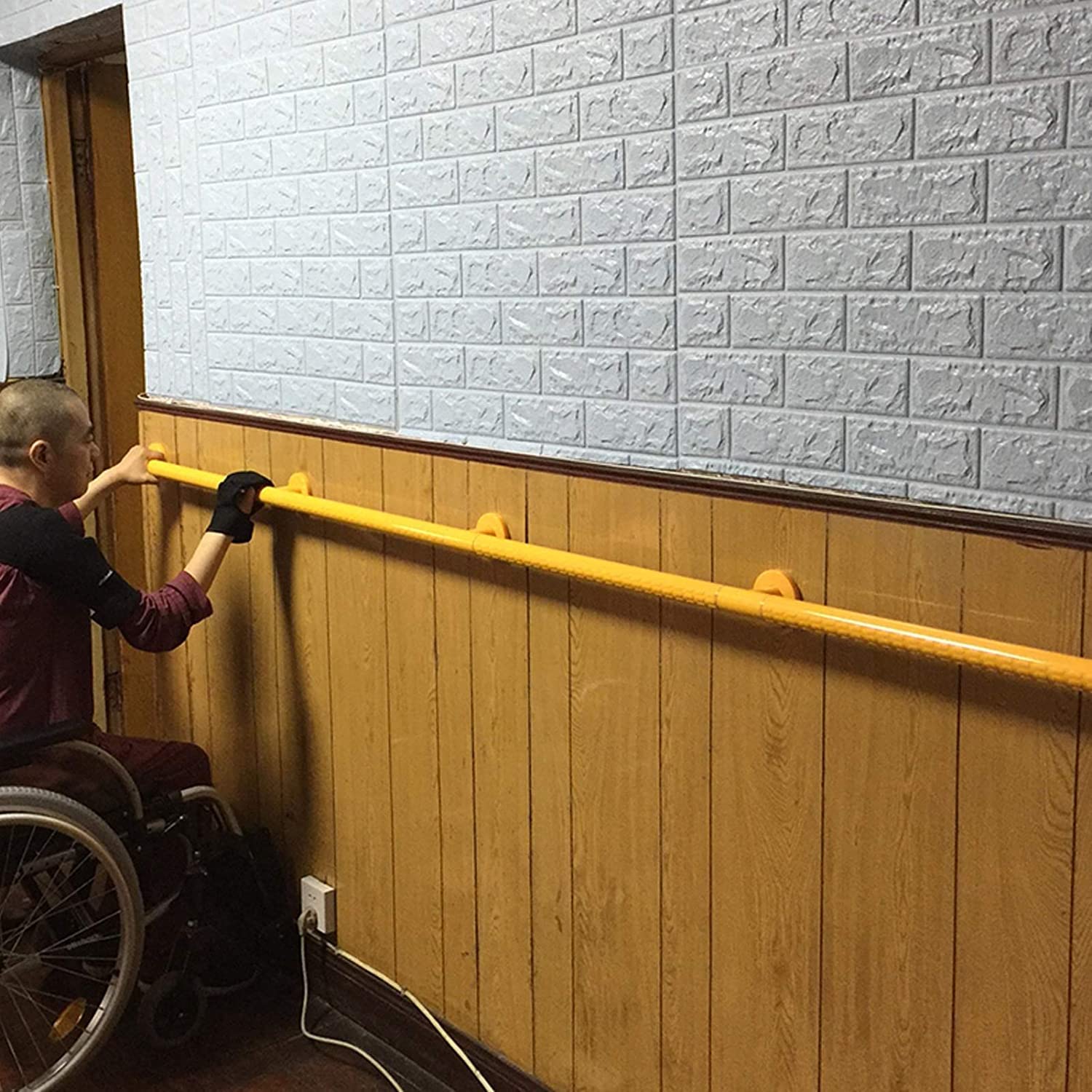 Rampe d'escalier antichute en acier et nylon jaune