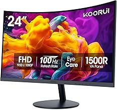 KOORUI 24 inch Curved Monitor, Full HD 1080P Curved Computer Monitor, 100Hz 1500R PC Screen, TÜV Rheinland Certified, HDMI VGA, Tilt Adjustment, LCD Display, Eye Care, Black 24N5CA
