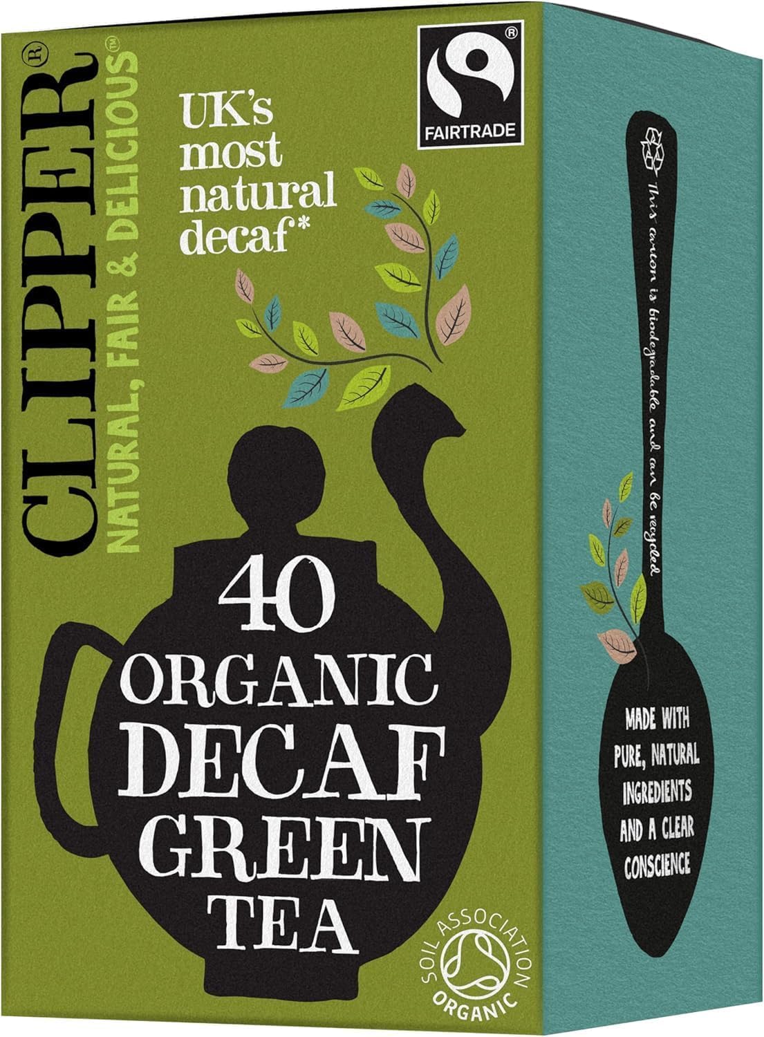 Clipper Organic Decaf Green Tea Bags, 40 Count | Caffeine-Free Antioxidant-Rich Anytime Brew | Unbleached & Biodegradable