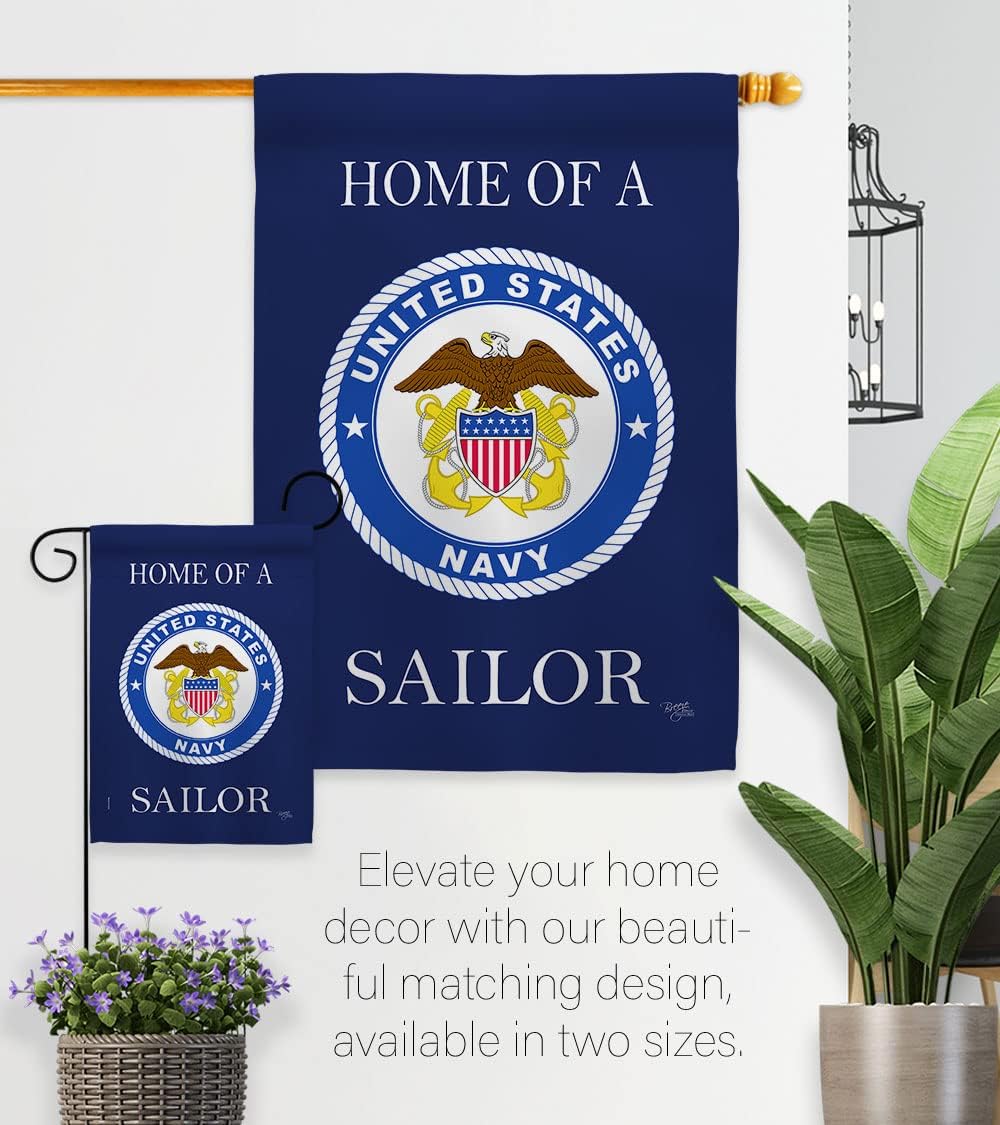 Breeze Decor Home of Navy Sailor Garden Flag Set Wall Holder Armed Forces USN Seabee United State American Military Veteran Retire Official House Banner Small Yard Gift Double-Sided, Made in USA