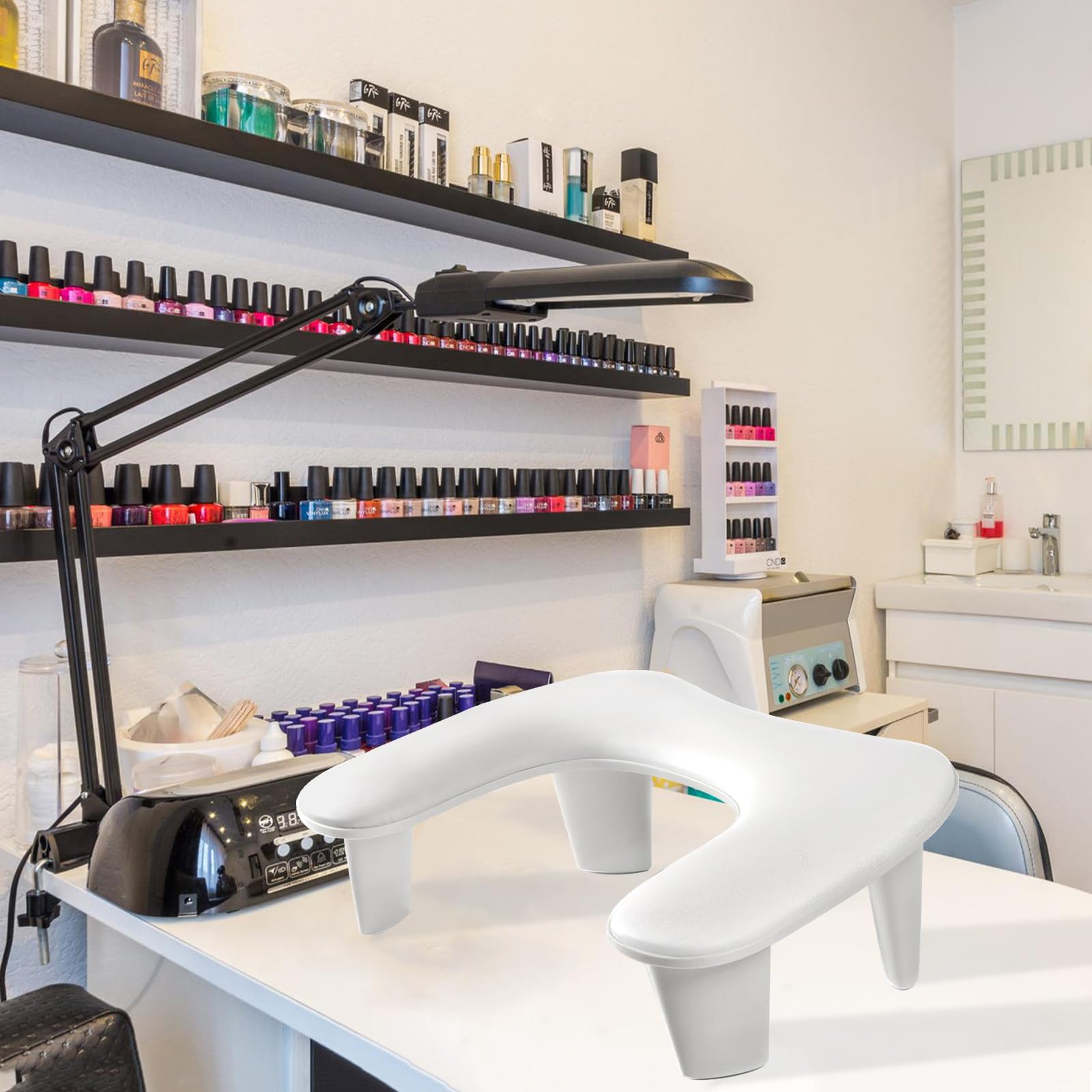 Reposabrazos para uñas Tech: Reposabrazos para manicura en forma de U, reposabrazos grande blanco de microfibra de piel sintética para cojín de uñas acrílico