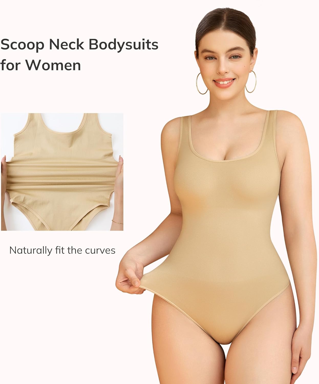 LODAY Bodysuits for Women Scoop Neck Body Suits Sleeveless Double Lined Bodysuit Tank Top - Image 2