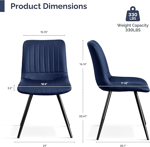 Vista 3 de Sillas de comedor, modernas sillas de comedor con cojines gruesos, sillas tapizadas de piel sintética para cocina, comedor con patas de metal