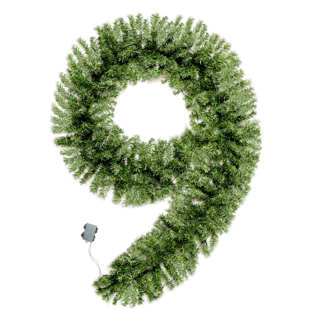 ghirlanda di Natale verde con luci – 70 LED 2,7 x 40 cm alimentata a batteria impermeabile con timer pre-illuminato per interni ed esterni, decorazioni natalizie artificiali per porte e camini