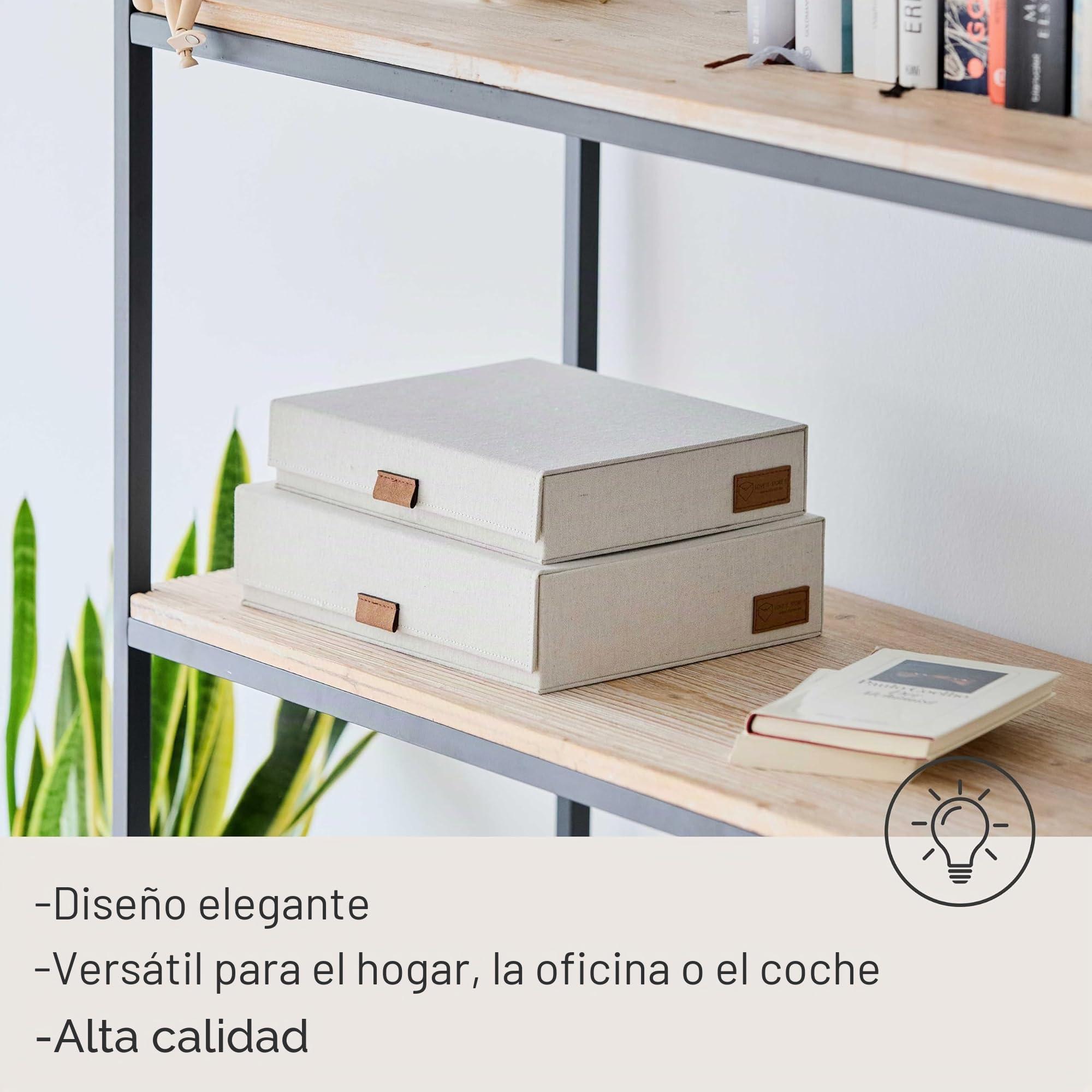 LOVE !T STORE !T 2 cajas de almacenamiento premium con tapa – Caja de documentos – A4 – Tela de lino – Cierre magnético – Tapa abatible – Beige – 28 x 23 x 6 cm & 31 x 25 x 8 cm | Caja organizadora con tapa magnética de lino, ideal para papel A4, 2 cajas
