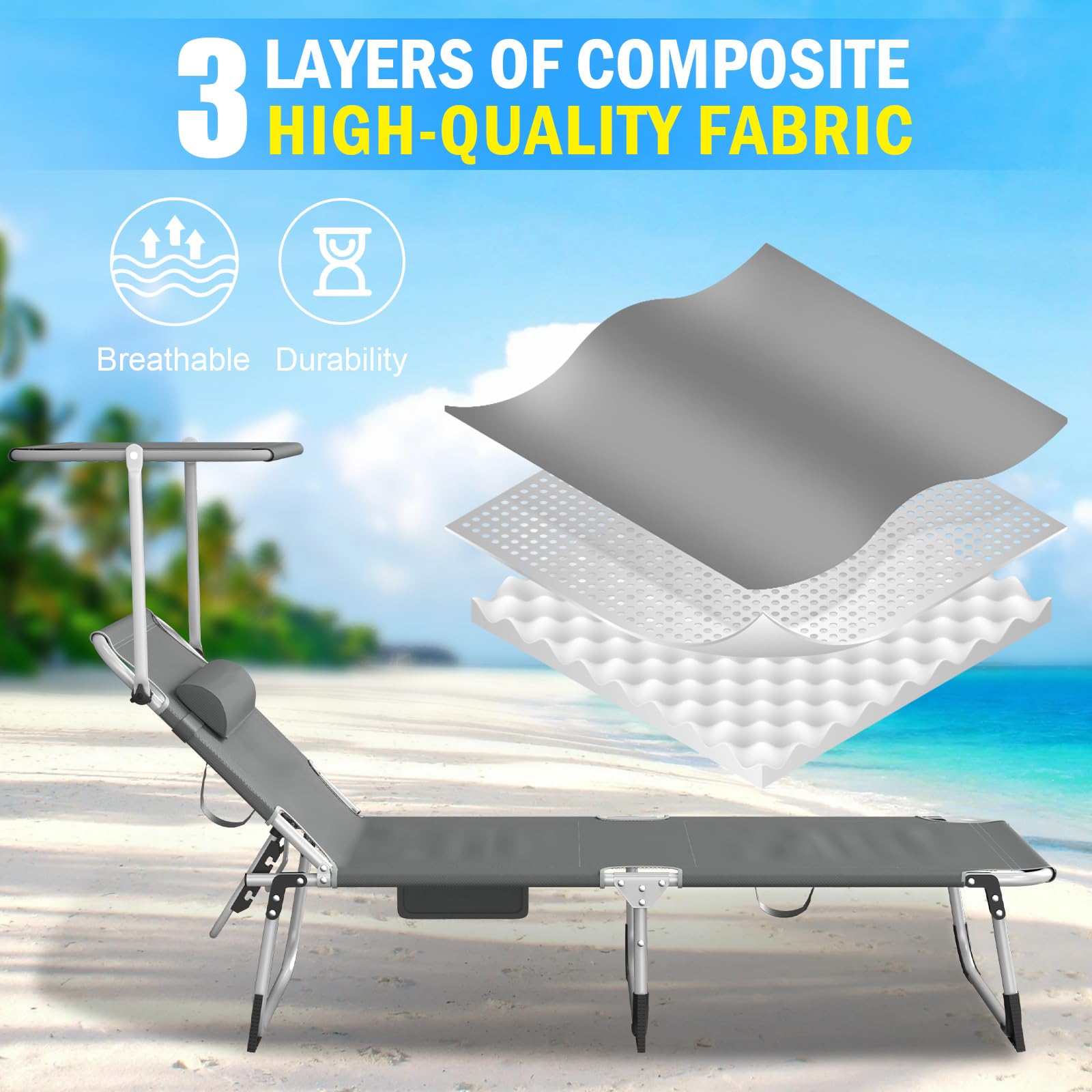 2er Sonnenliege Mit Dach 195X69cm, Wetterfeste Gartenliege XL, Strandliege Klappbar & Leicht, Mit Sonnenschutz & Verstellbarer Rückenlehne, Bis 150 Kg, Ideal Für Garten Terrasse Camping, Anthrazit