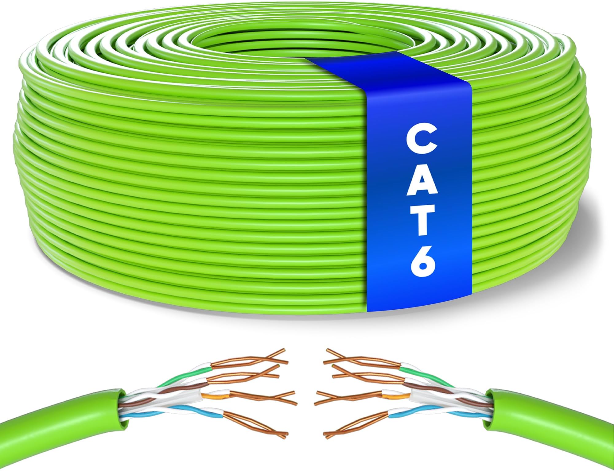 Mr. Tronic Bulk Cat 6 Ethernet Cable 100m, High Speed LAN Ethernet Network Cable, 100m Bulk Cat6 Internet 1 Gbps, 250 MHz, ADSL AWG24, UTP CCA (100 Meters, Green)