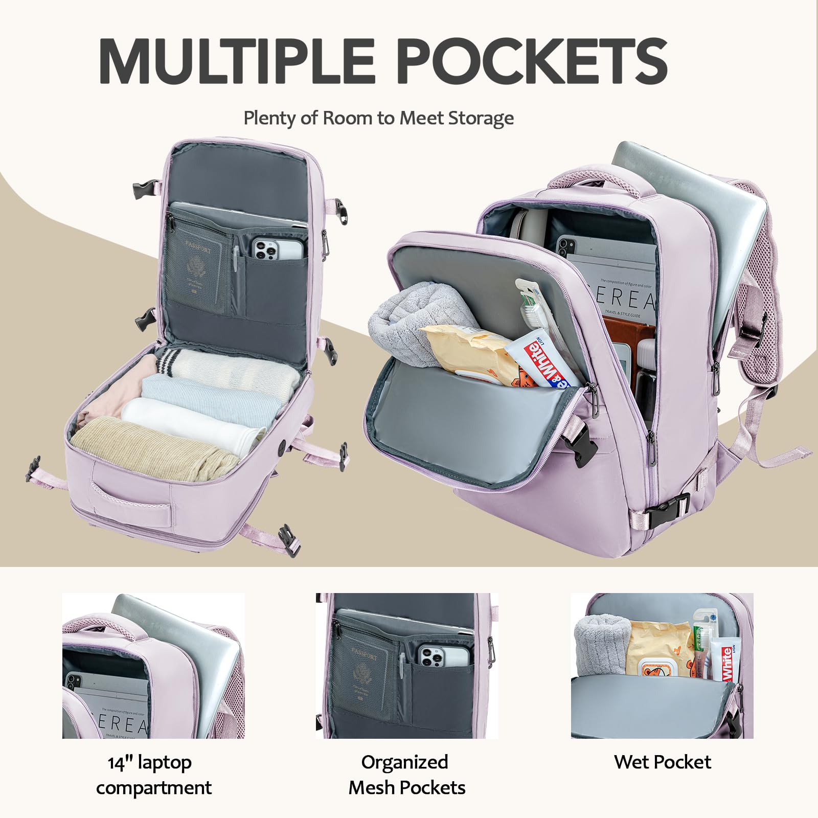 Xkdoai Zaino Easyjet 45x36x20 Zaino da Viaggio Bagaglio a Mano 45x36x20 con Borsa Antifurto e Tasca per Bottiglie per Viaggi Brevi