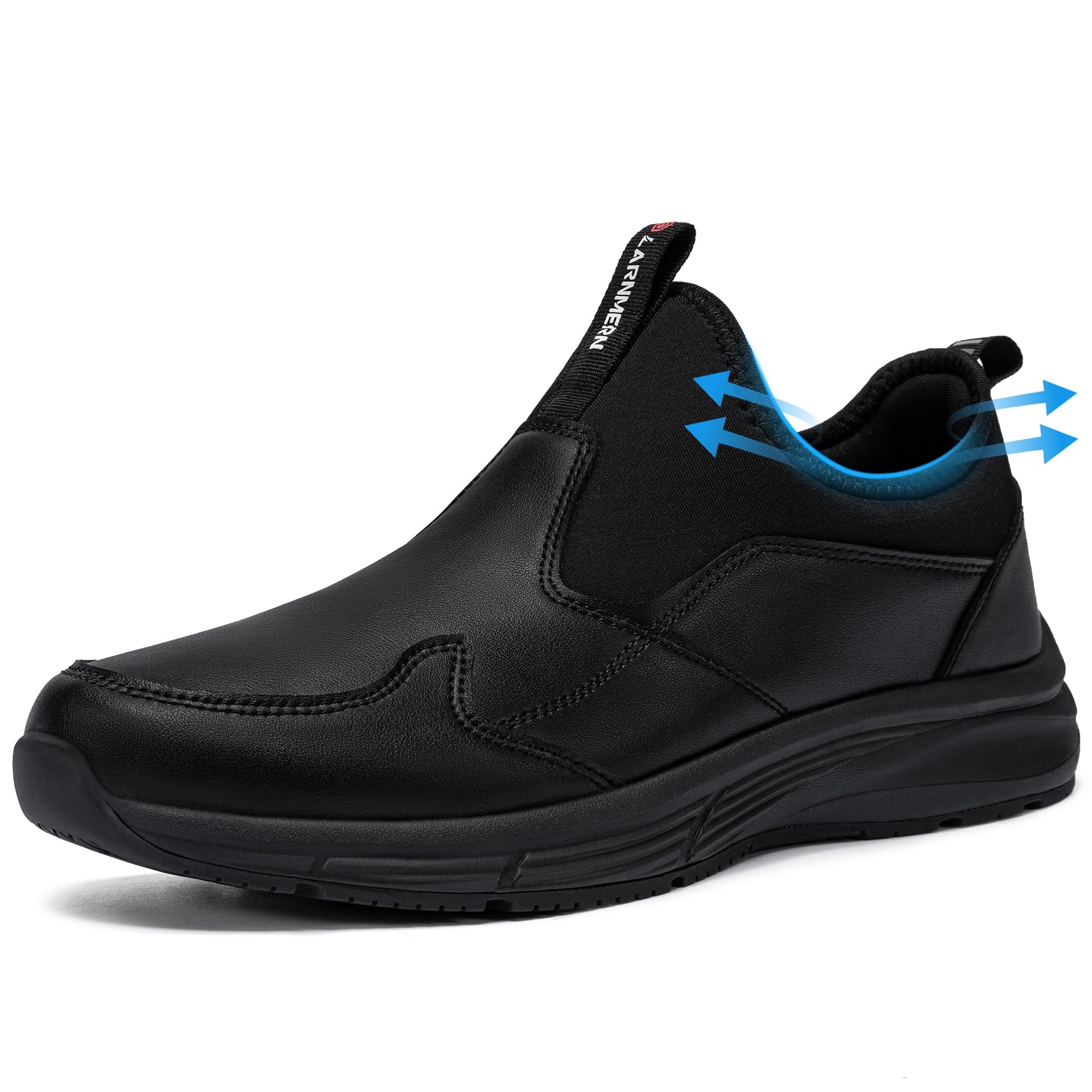 LARNMERN Zapatos Cocina Slip-On Hombre Anti-Deslizante Zapatillas Zapatos de Trabajo Impermeable Calzado Chef Hostelería sin Puntera Cuero Negro/41.5